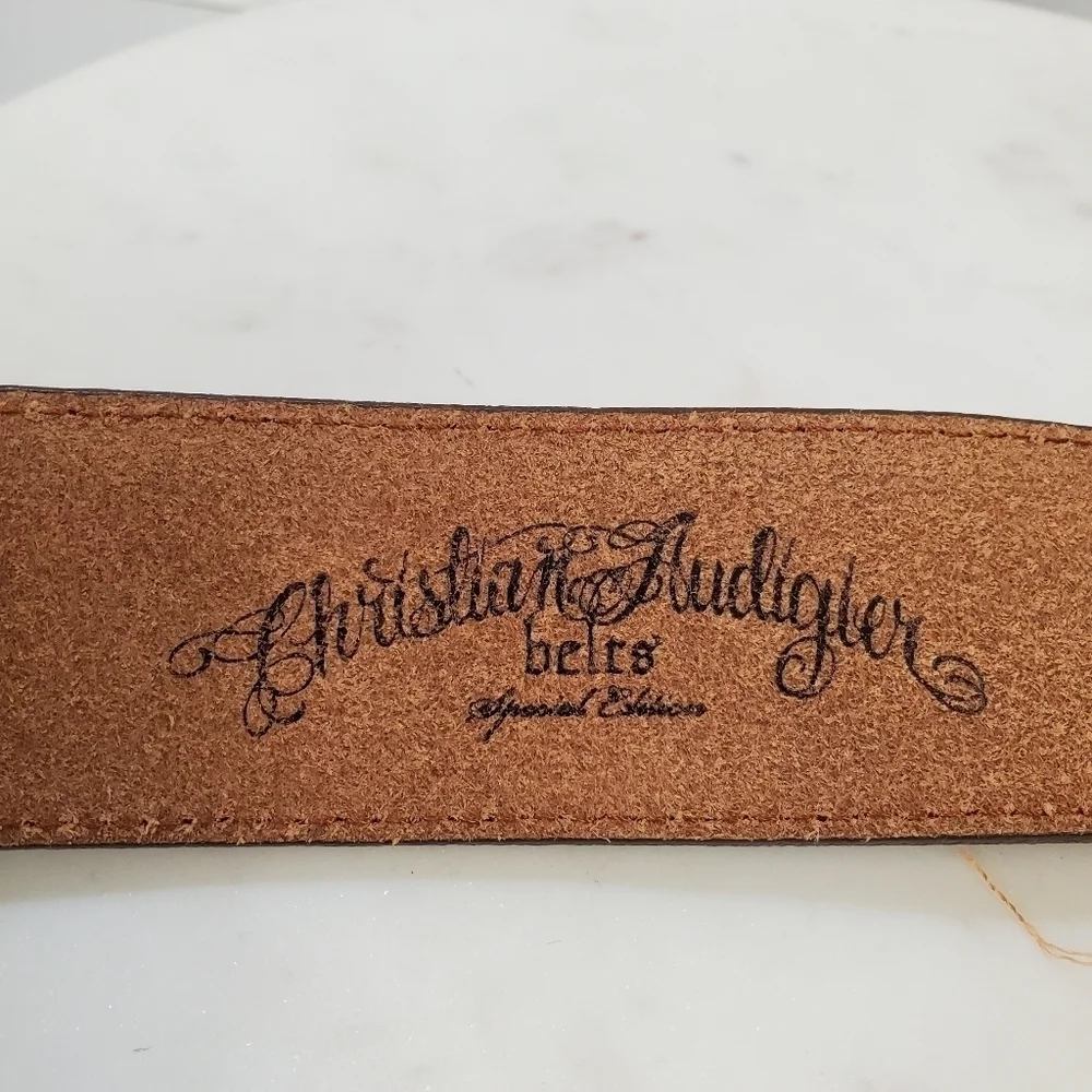 Christian Audigier Small Brown Leather Belt Skulls Roses Gold Halloween 90s Rare